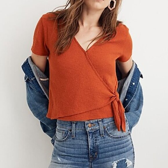 Madewell | Texture & Thread Wrap-Tie Top Cropped Spiced Cinnamon Size L - Picture 2 of 7